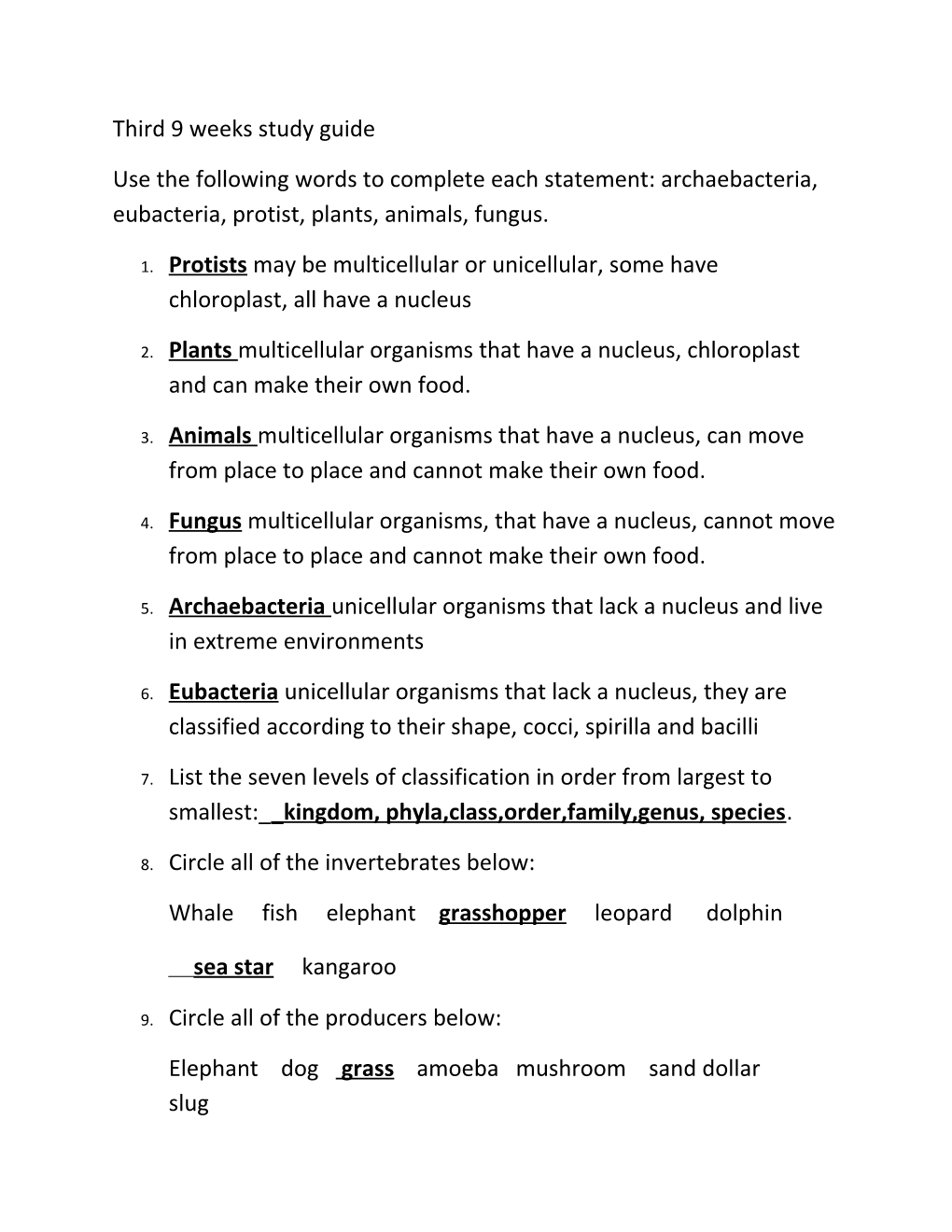 Third 9 Weeks Study Guide