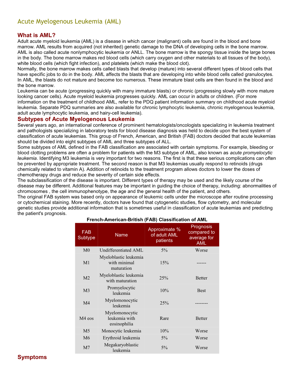 Acute Myelogenous Leukemia (AML)