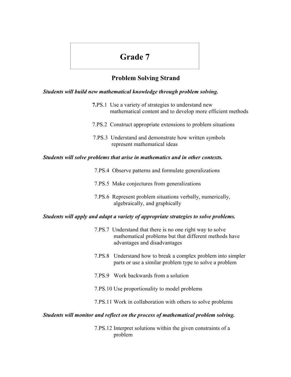 Problem Solving Strand