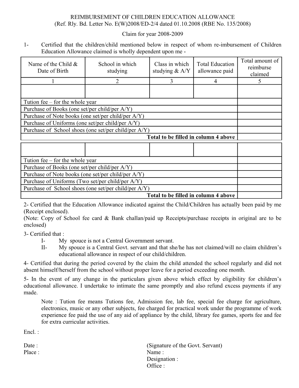 Reimbursement of Children Education Allowance