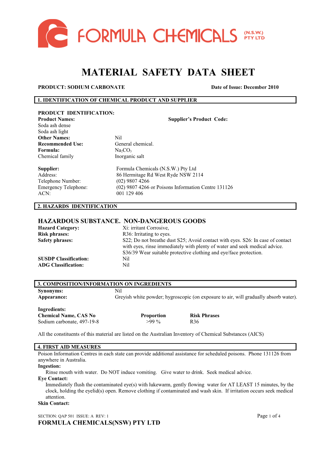 Material Safety Data Sheet s42