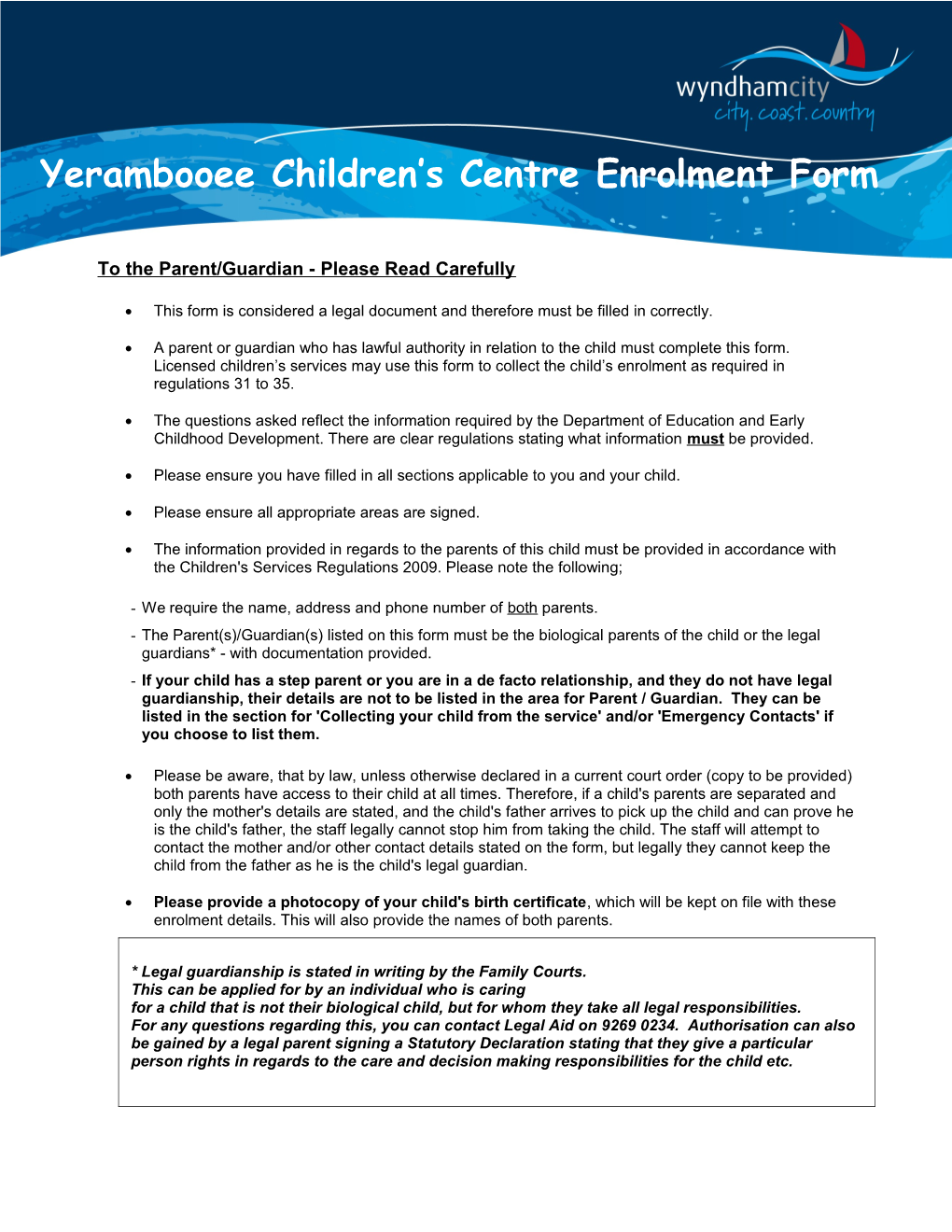 Child's Kindergarten Enrolment Details