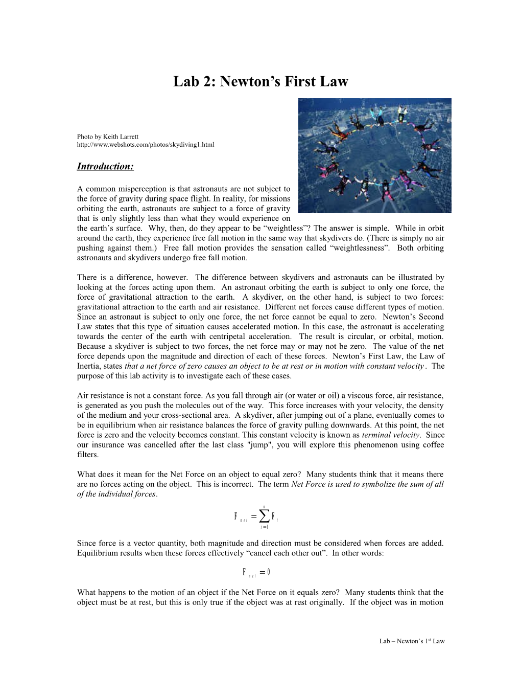 Lab #5 Newton S First Law