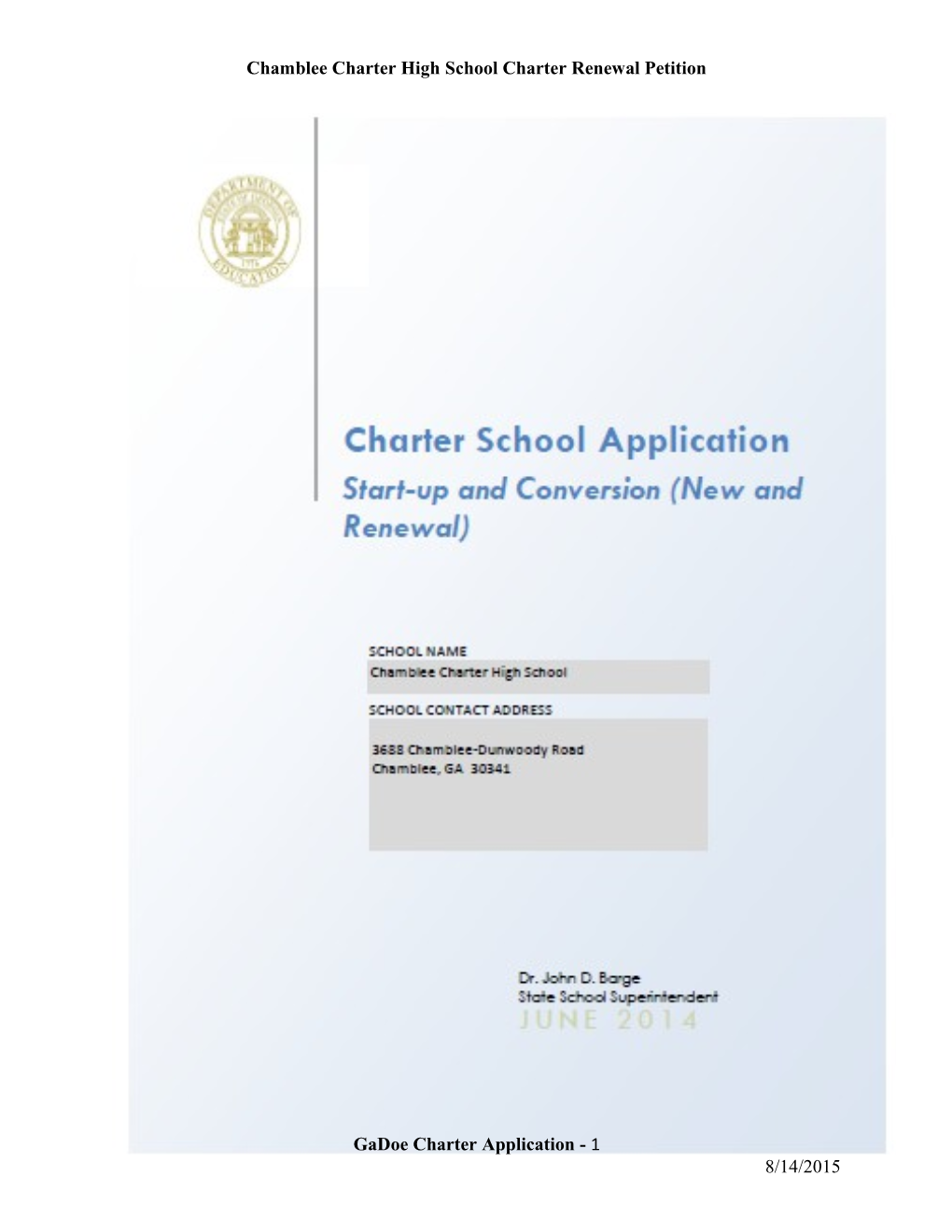 Chamblee Charter High School Charter Renewal Petition