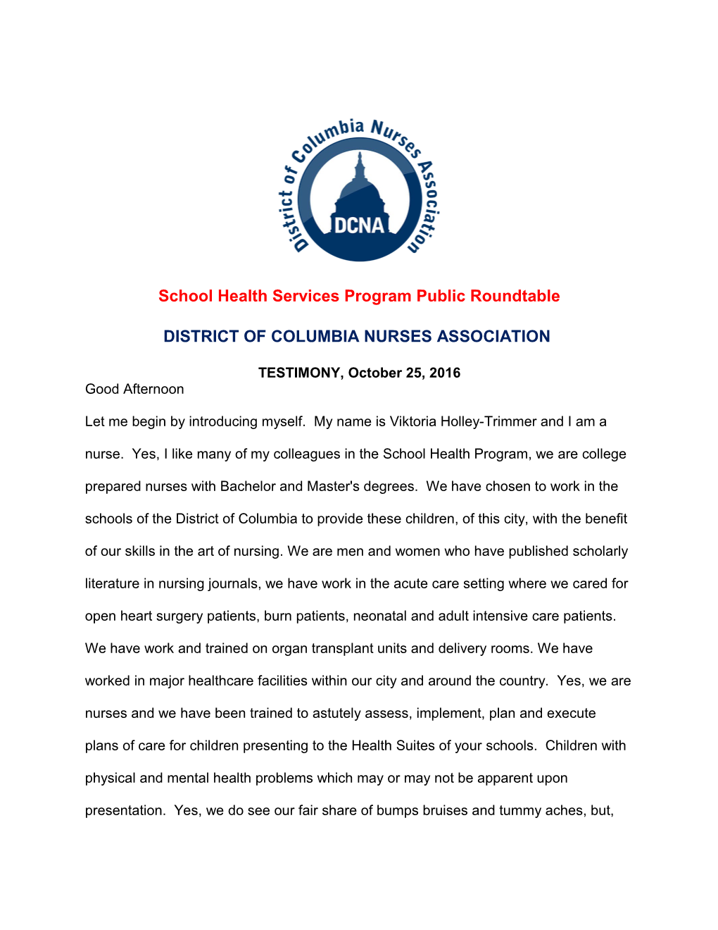 School Health Services Program Public Roundtable