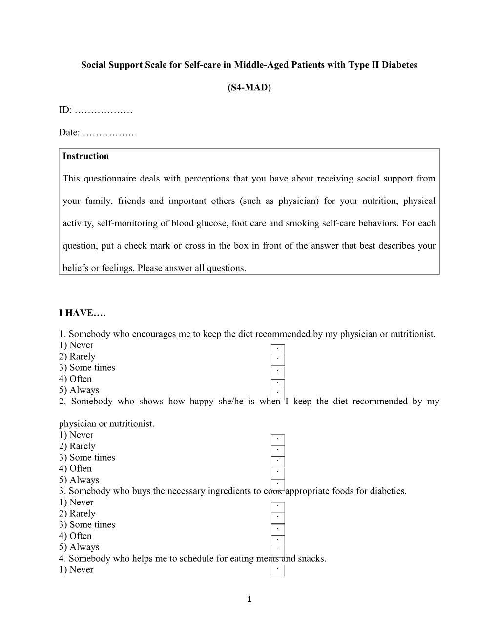 Physical Activity Questionnaire for Diabetic Patients (PAQ-DP)