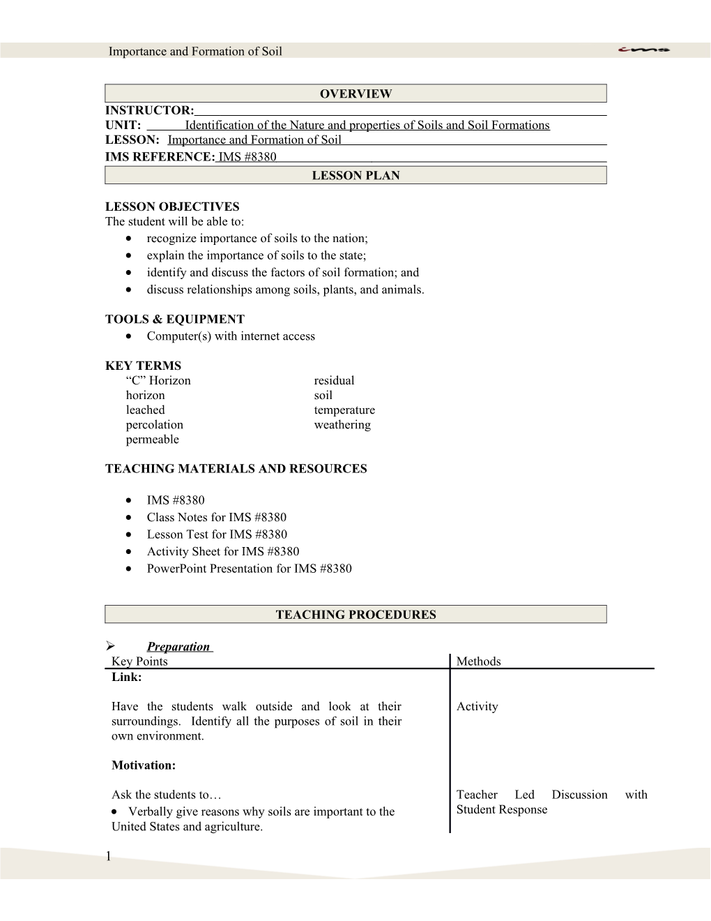 UNIT: Identification of the Nature and Properties of Soils and Soil Formations