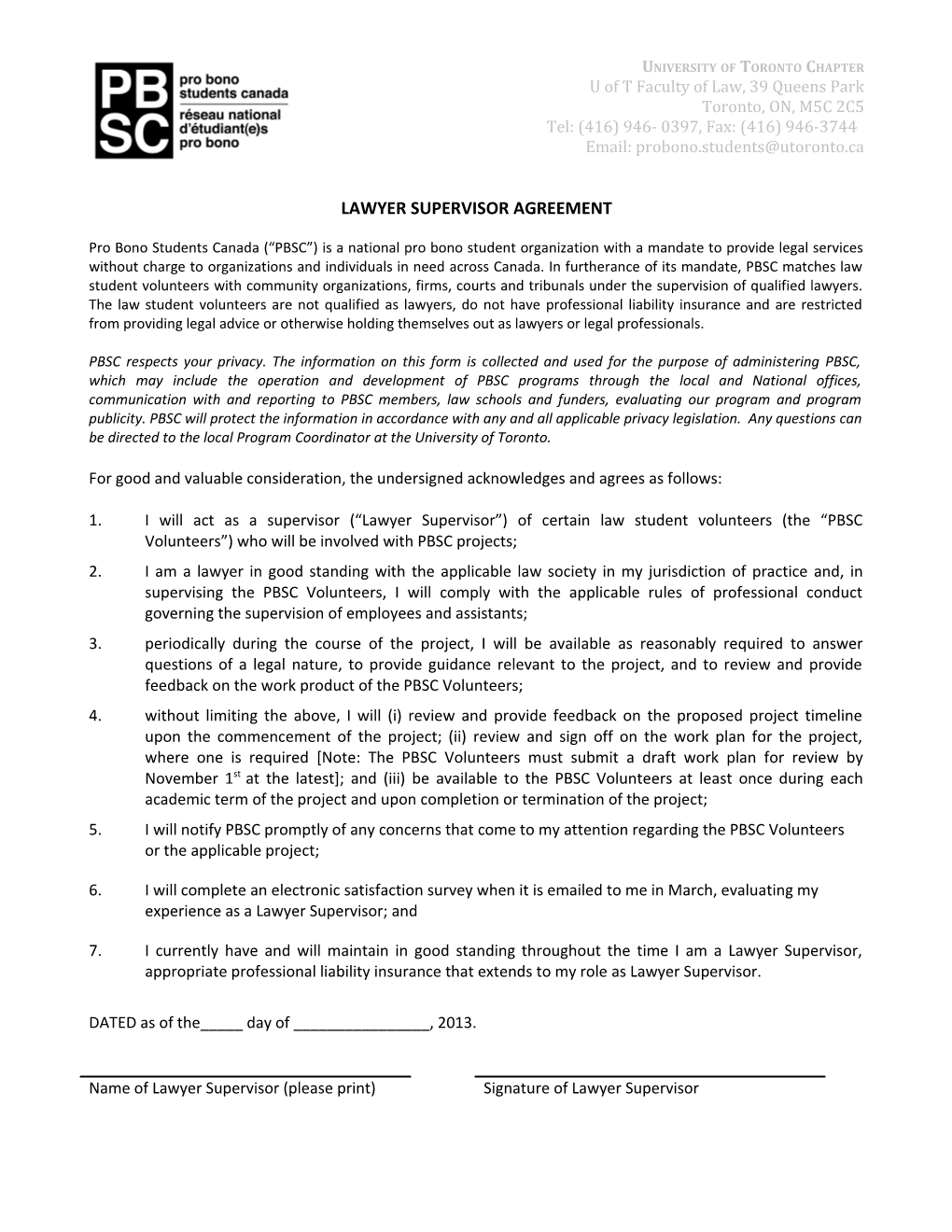 PBSC Lawyer Supervisor Agreement