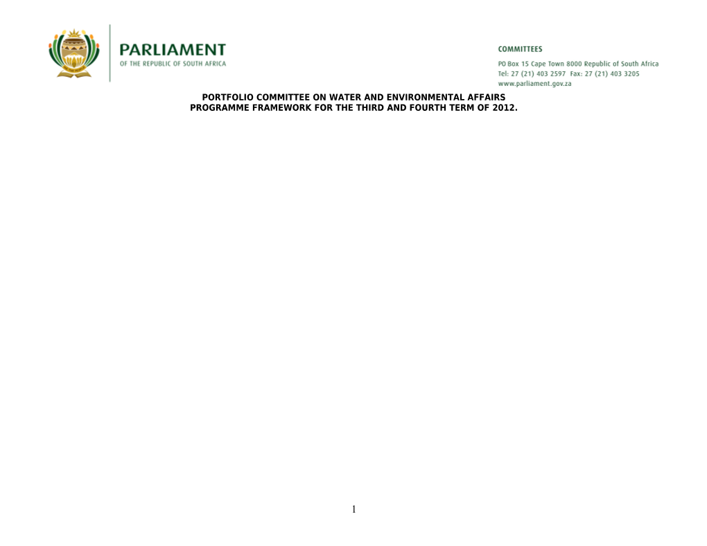 Portfolio Committee on Water and Environmental Affairs