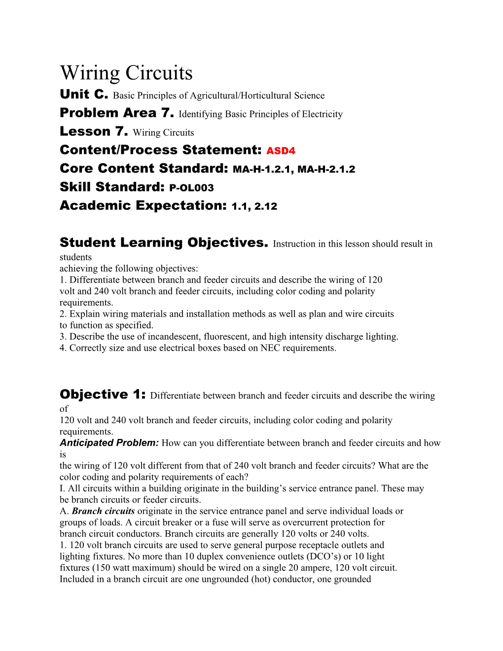 Unit C. Basic Principles of Agricultural/Horticultural Science