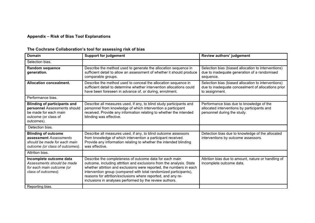 Appendix Risk of Bias Tool Explanations