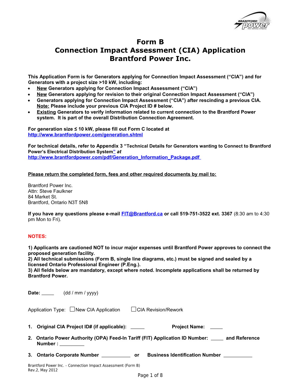 Connection Impact Assessment (CIA)Application