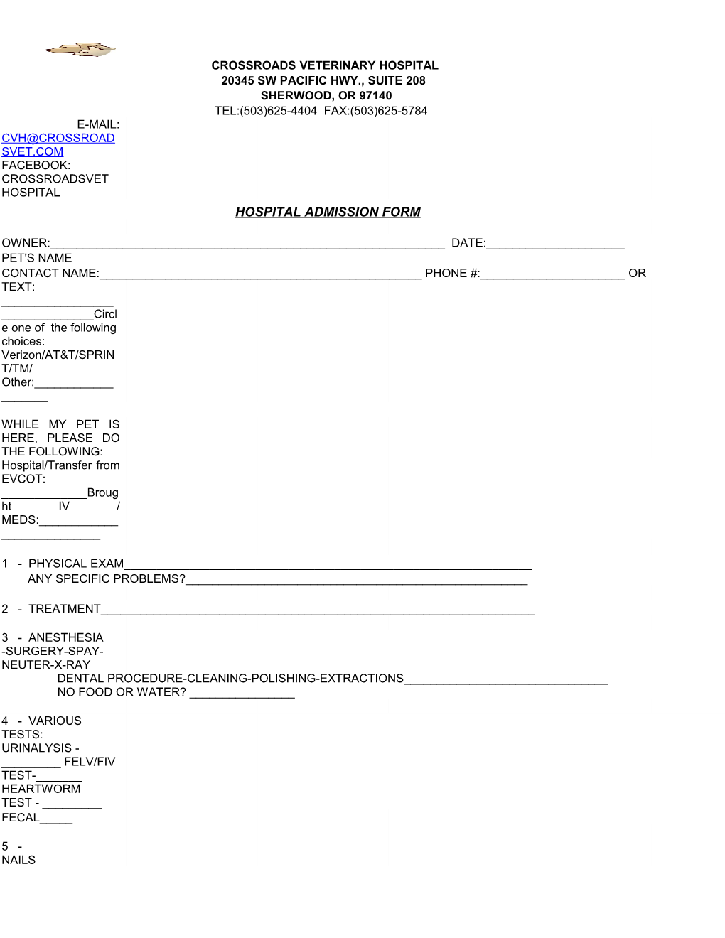 HOSPITAL ADMISSIONS FORM (Continued)