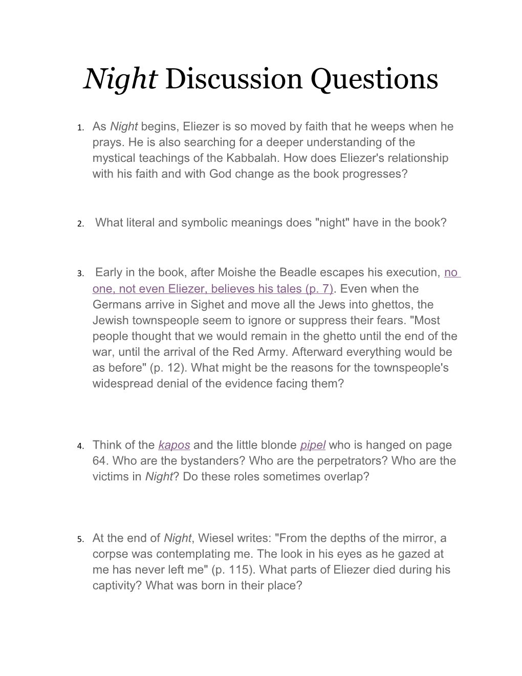 Night Discussion Questions