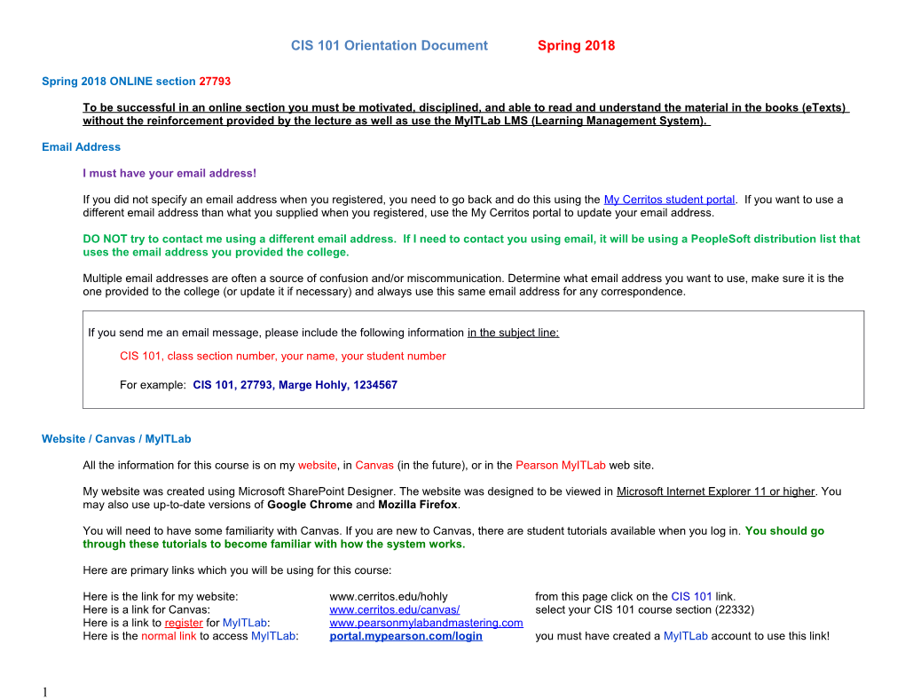 CIS 101 Orientation Documentspring 2018