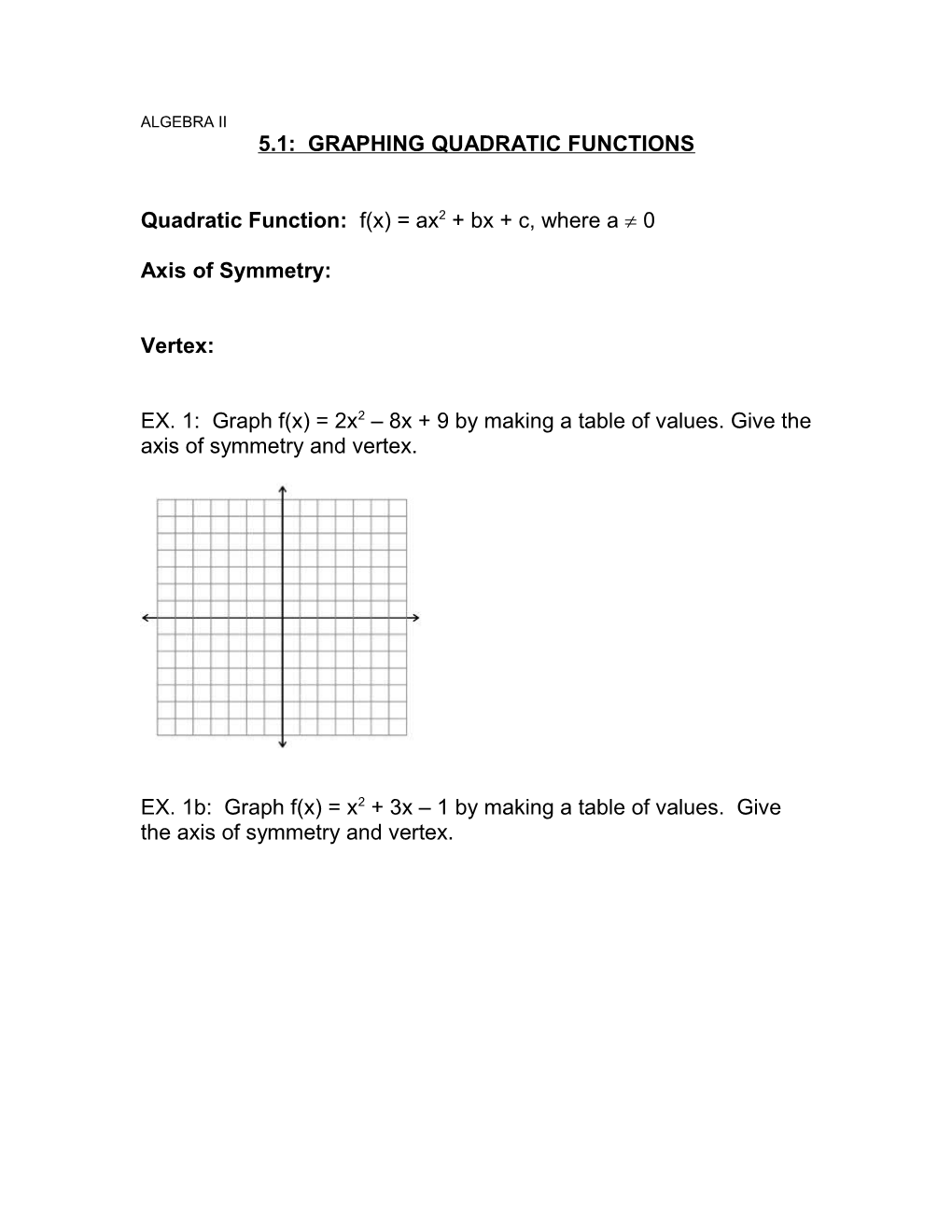 5.1: Graphing Quadratic Functions