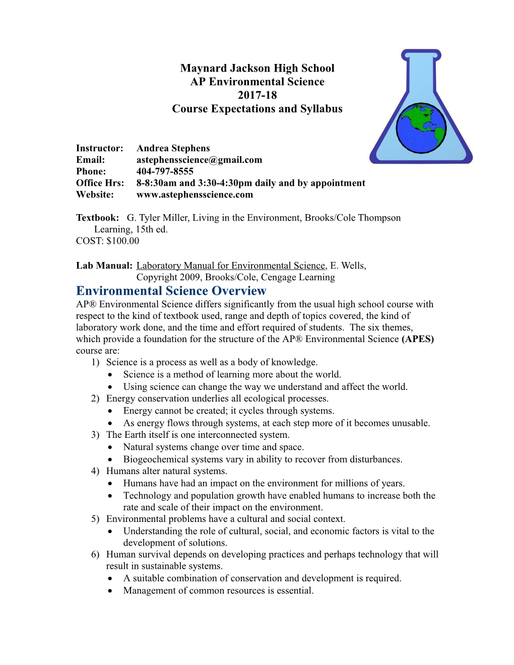 Course Expectations and Syllabus- AP Environmental Science s1