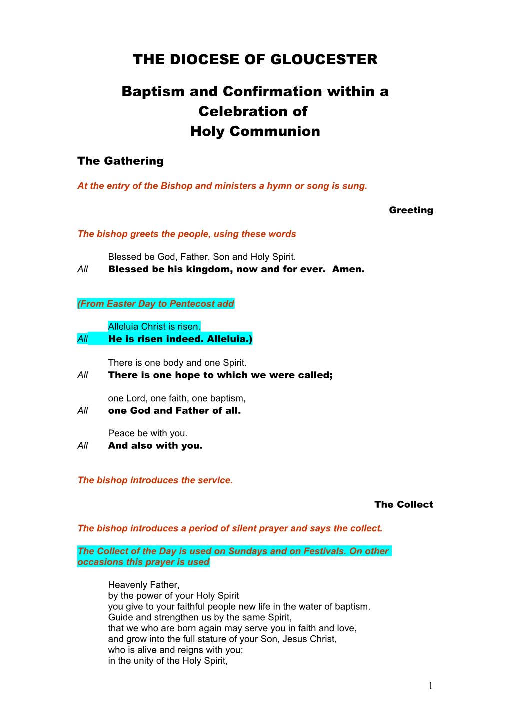 Baptism and Confirmation at the Order for Celebration of Holy Communion
