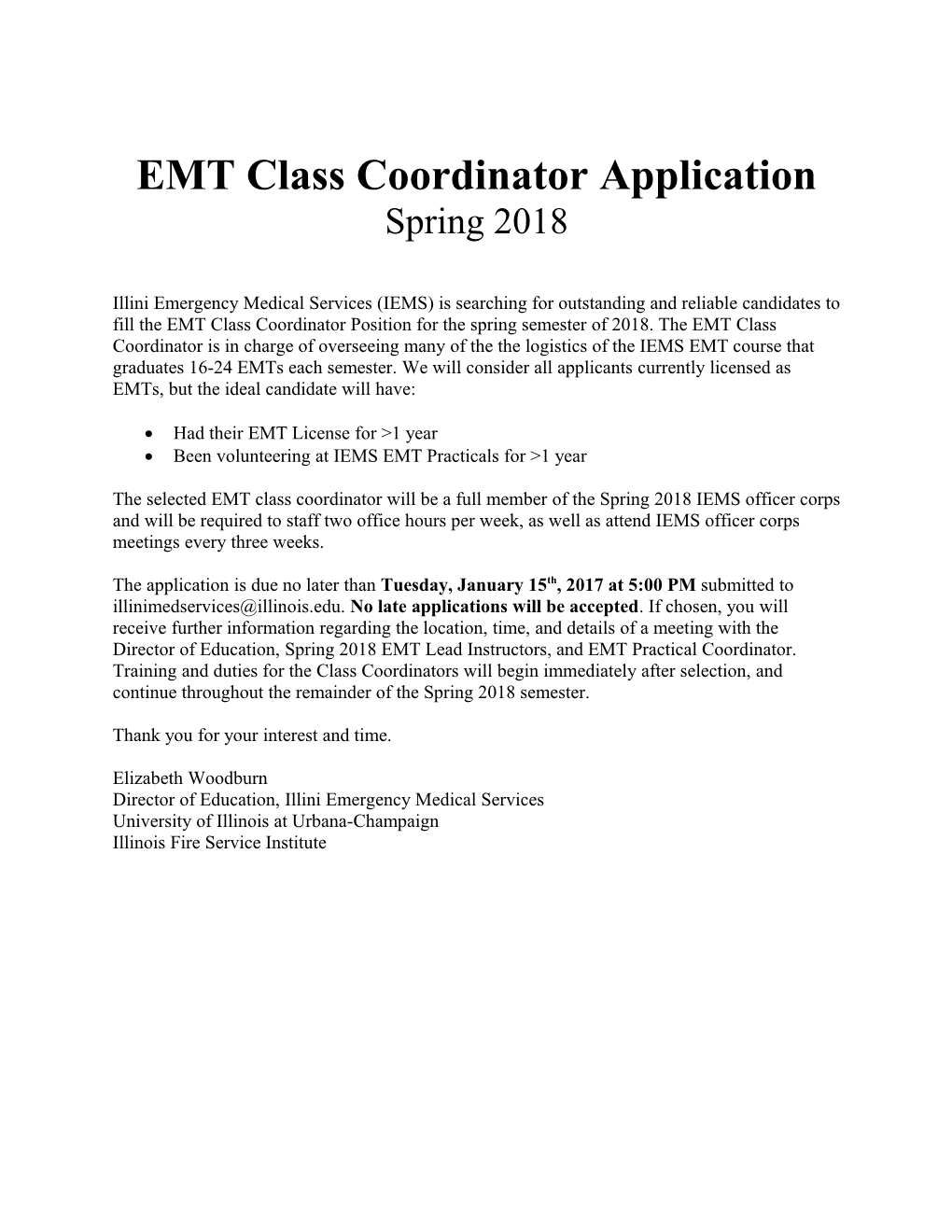 EMT Class Coordinator Application