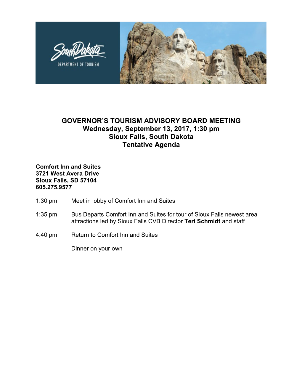 Governor S Tourism Advisory Board Meeting