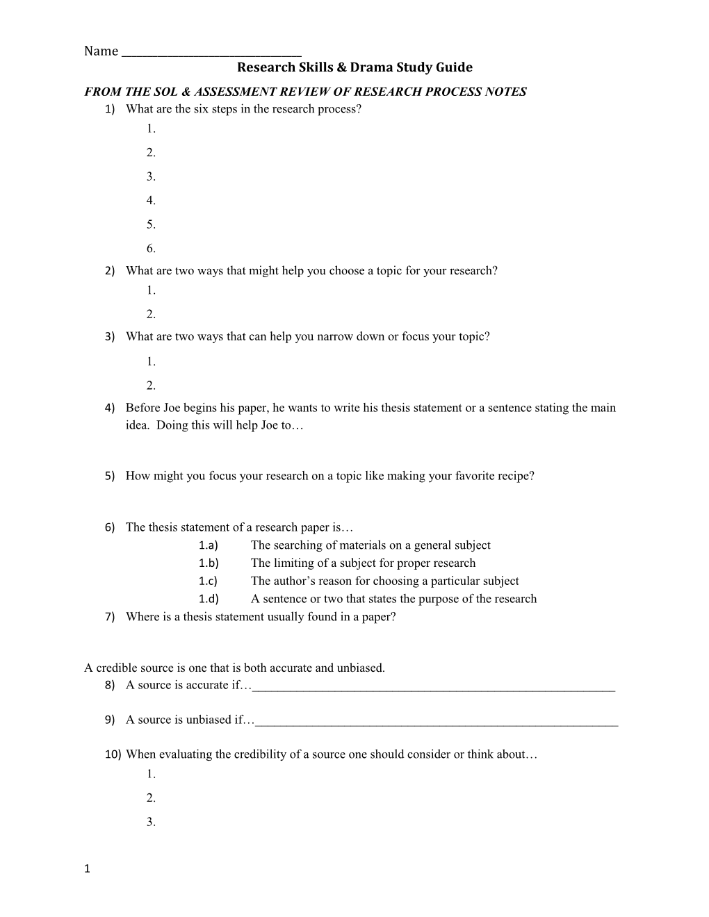 From the Sol & Assessment Review of Research Process Notes