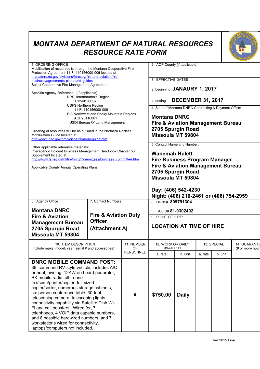 Emergency Equipment Rental Agreement