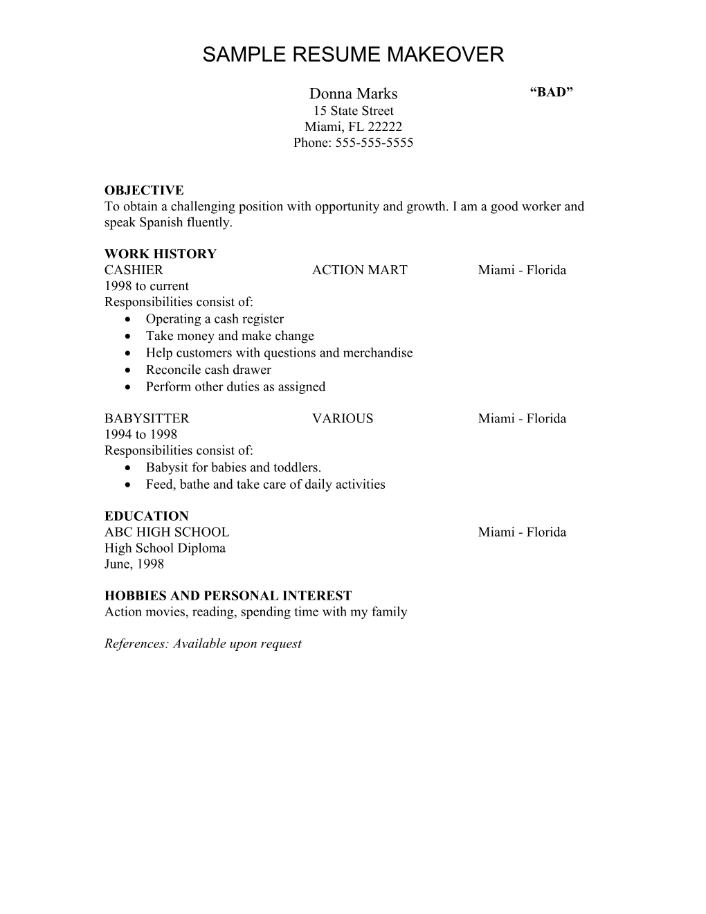 Sample Resume Makeover