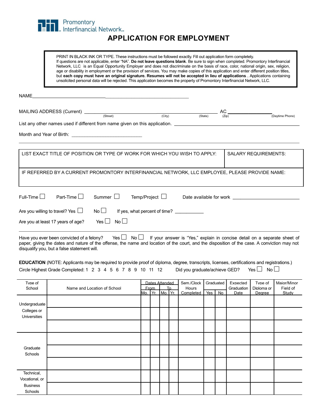 Application for State Employment