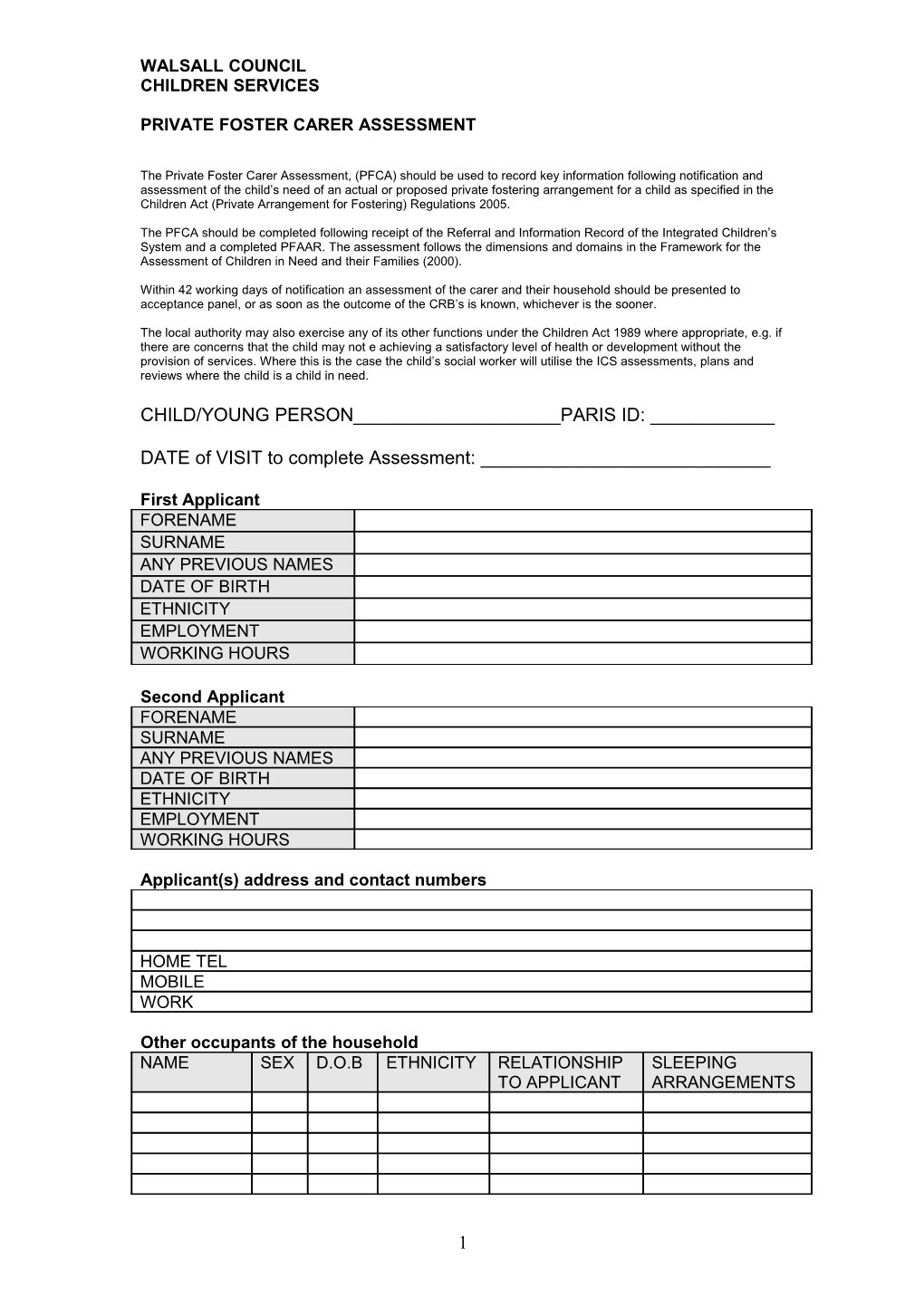 Private Foster Carer Assessment