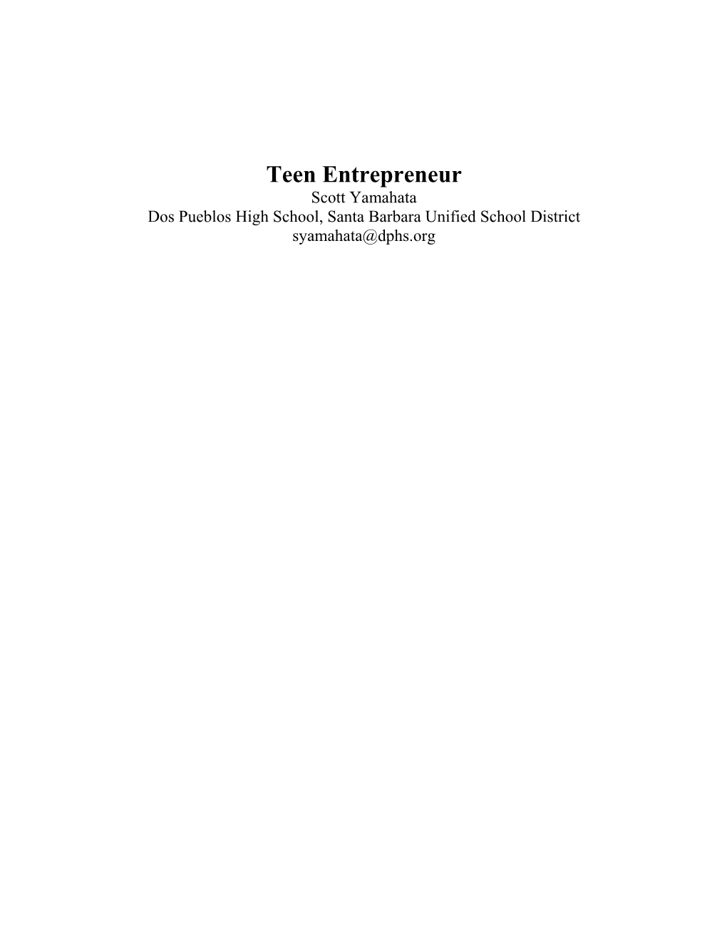 Teen Entrepreneur