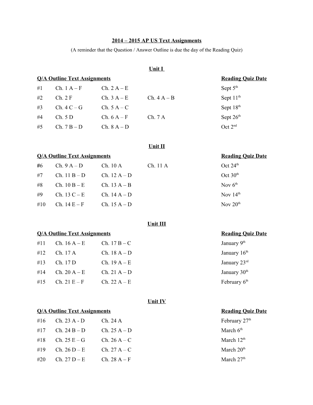 Q/A Outline Text Assignmentsreading Quiz Date