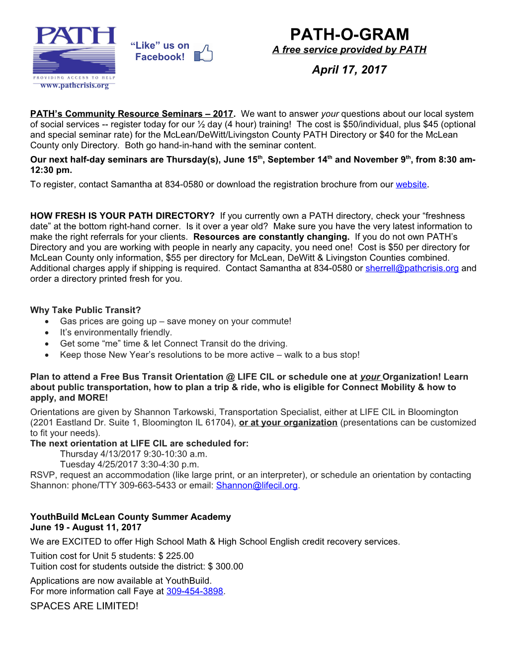 To Register, Contact Samantha at 834-0580 Or Download the Registration Brochure from Our