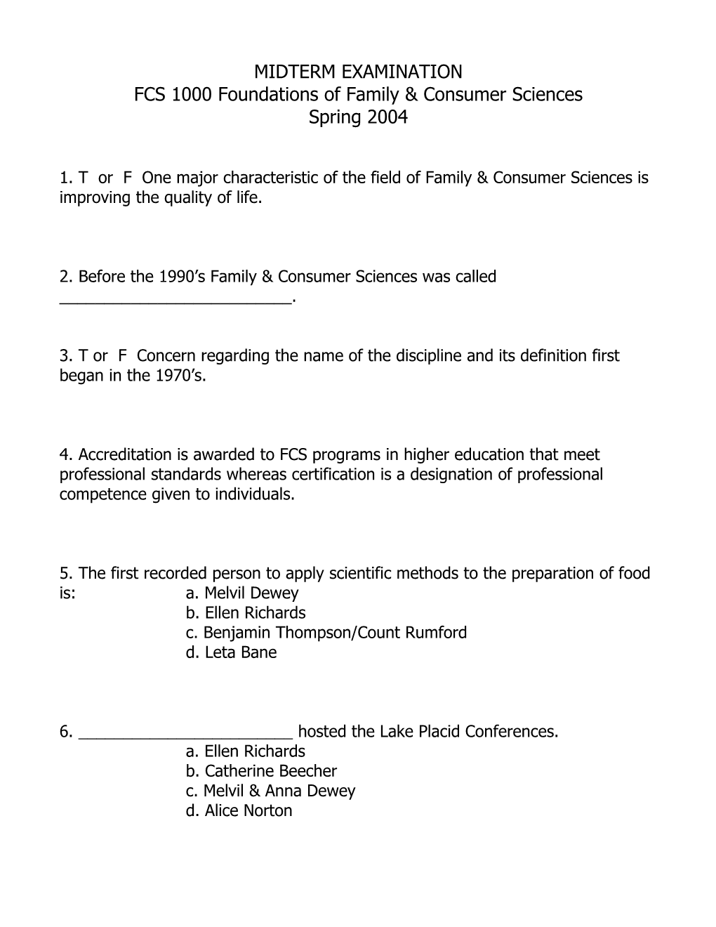 FCS 1000 Foundations of Family & Consumer Sciences