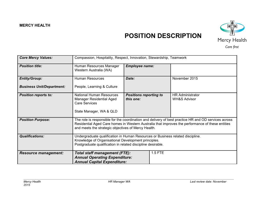 Position Description - Supervisor Template