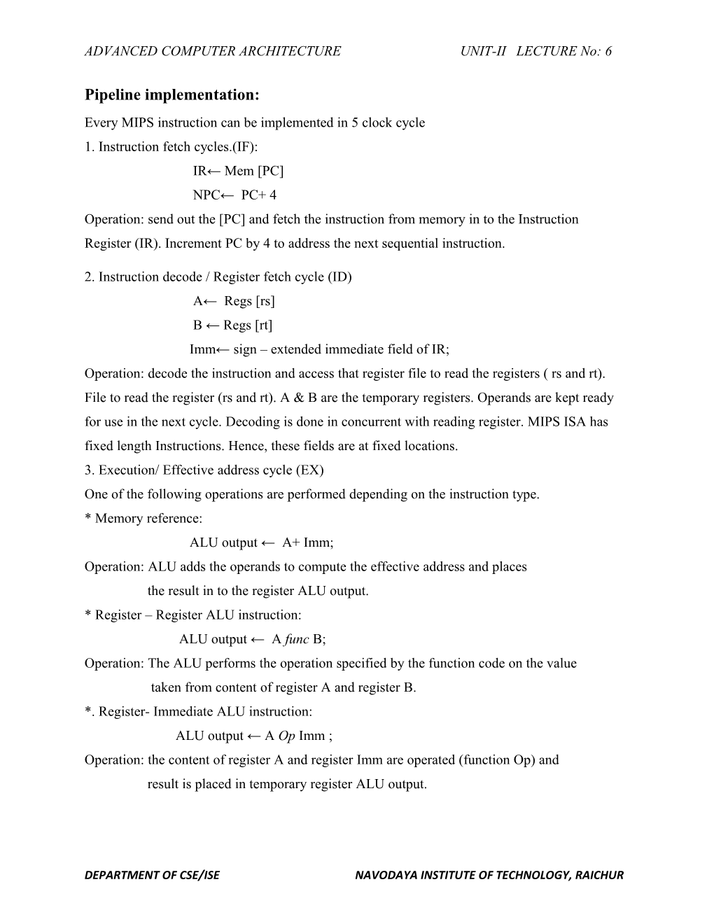 ADVANCED COMPUTER ARCHITECTURE UNIT-II LECTURE No: 6