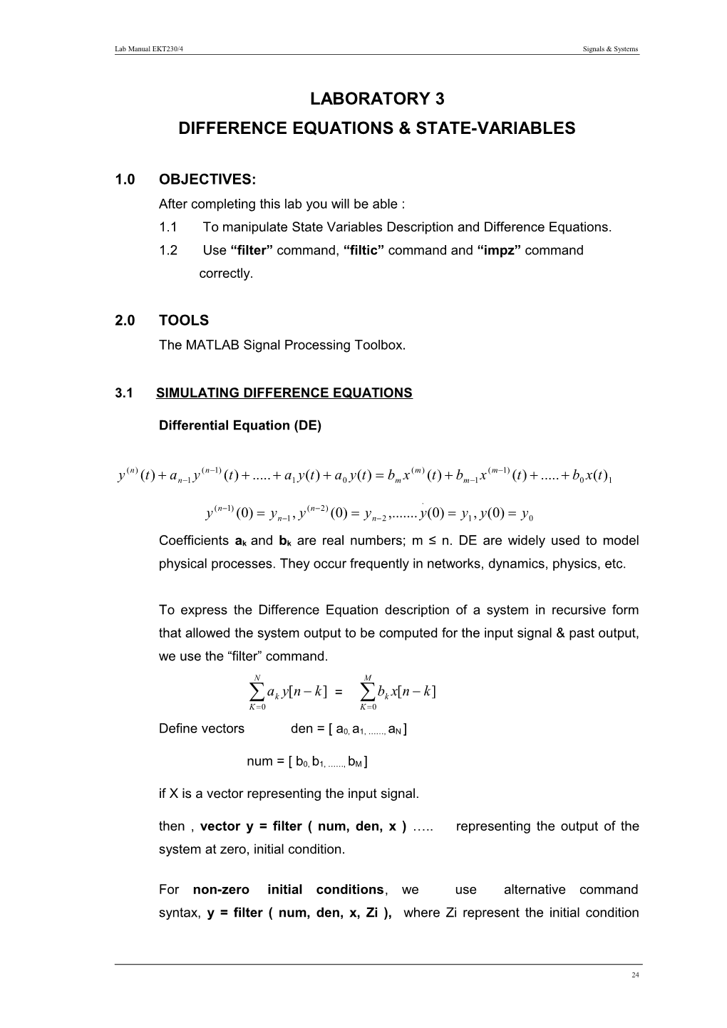 Lab 2: Exploring Concept with Matlab, Convolution & Step