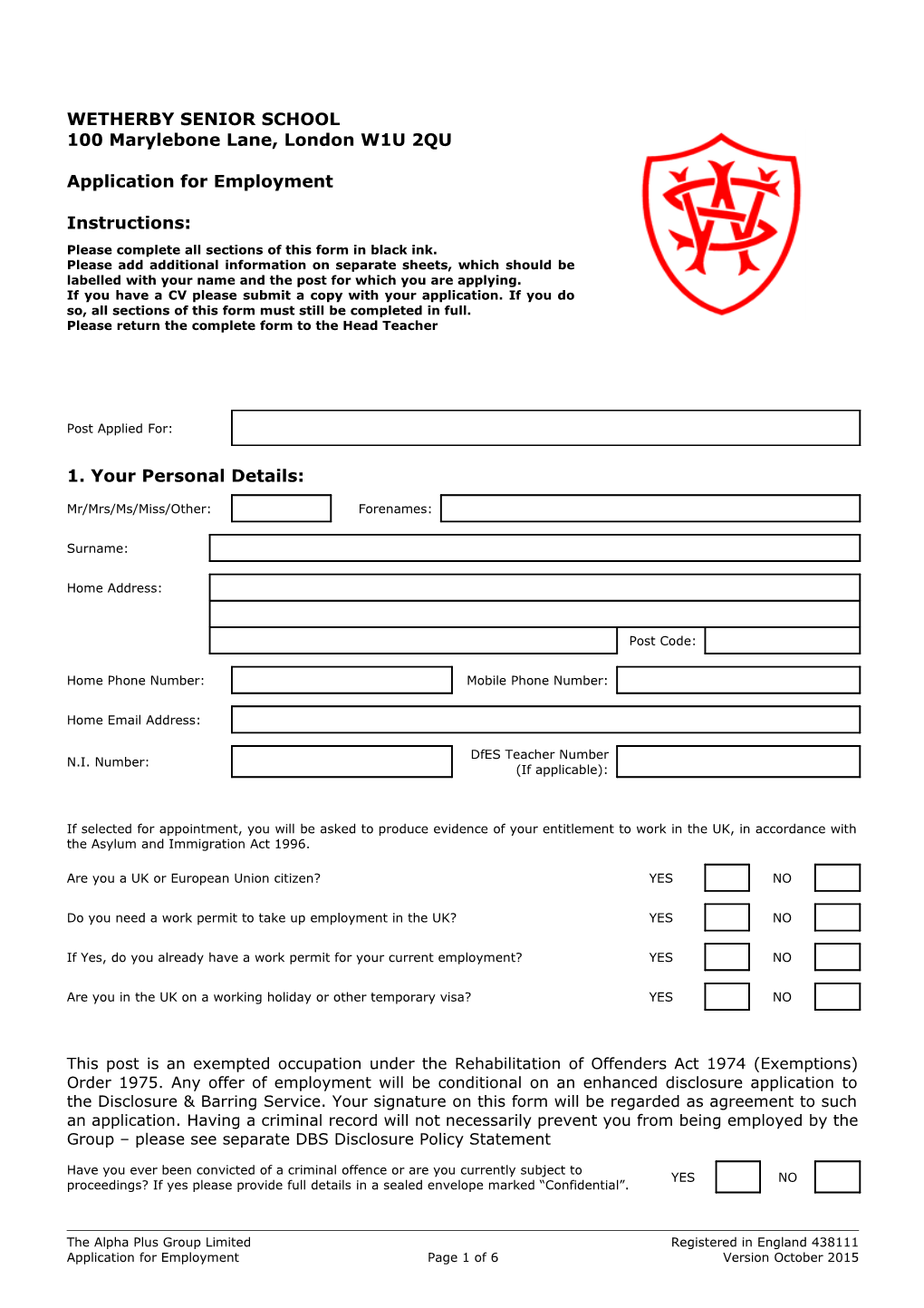 (3A) Employment Application Form Master Schools - V5 JAN 2014