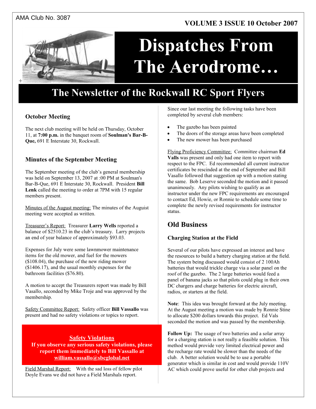 Dispatches from the Aerodrome October 2007Page 1