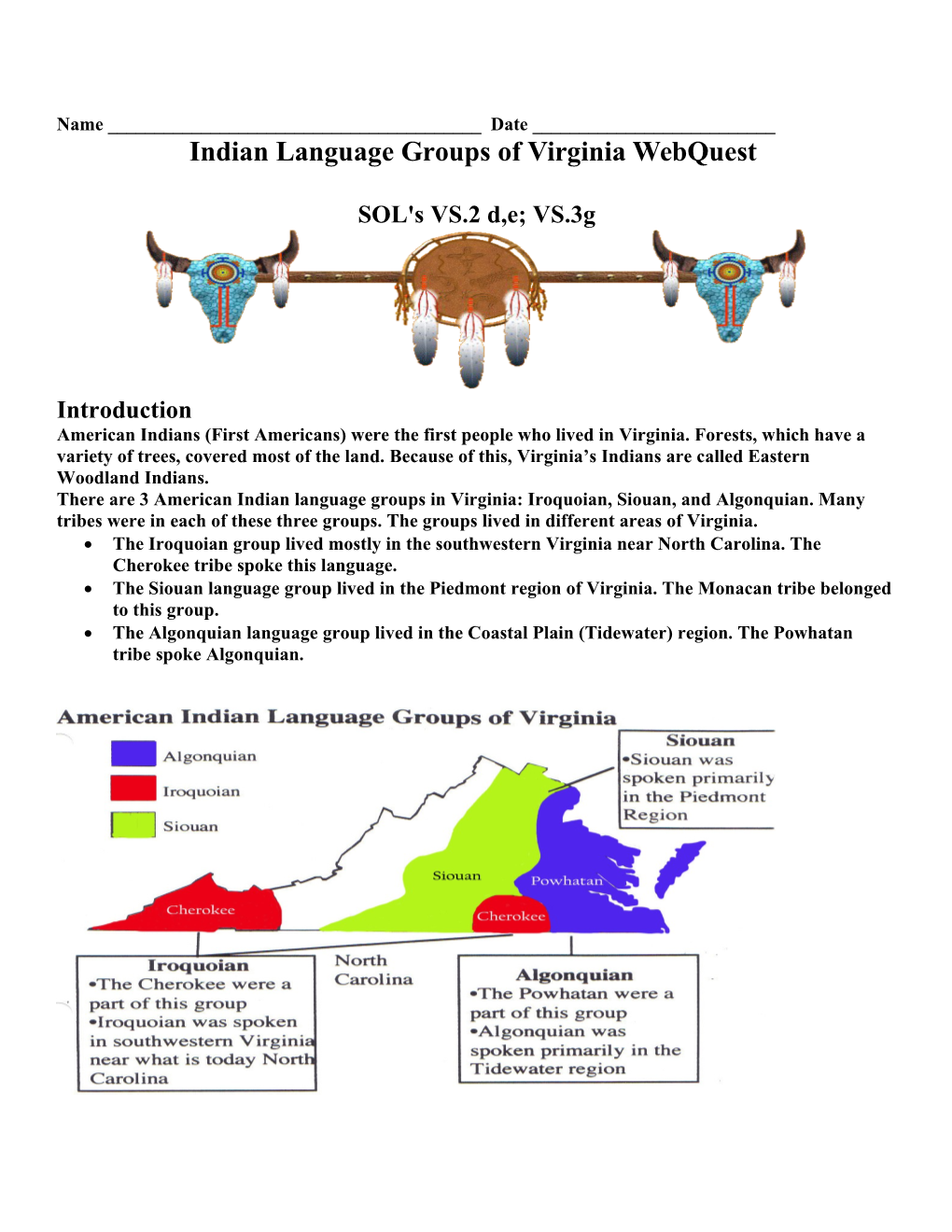 Indian Language Groups of Virginia Webquest