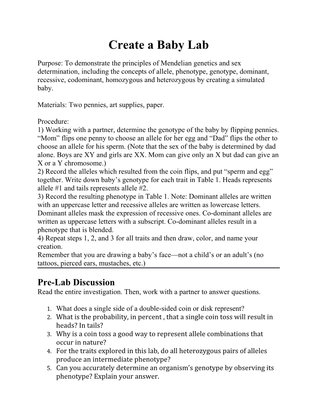 Create a Baby Lab