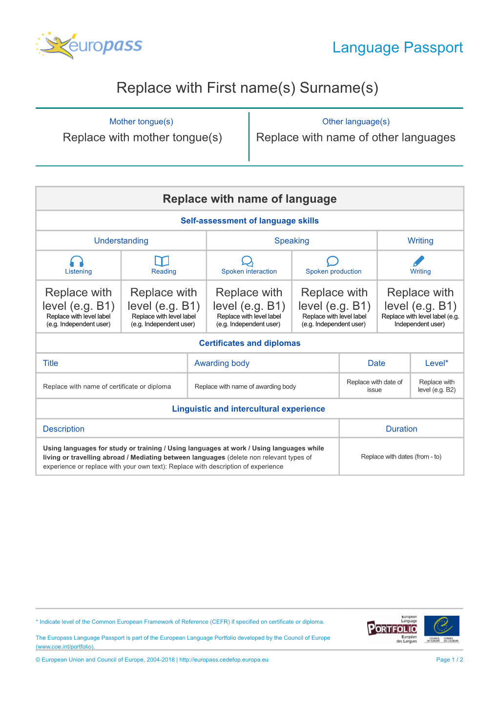 Common European Framework of Reference for Languages - Self-Assessment Grid s1