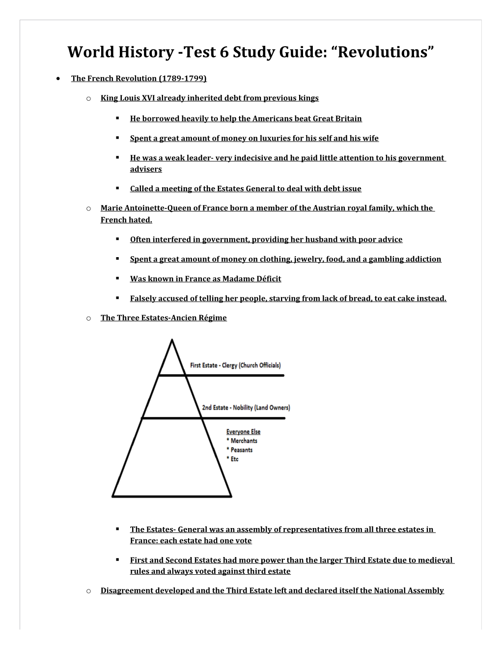 World History -Test 6 Study Guide: Revolutions