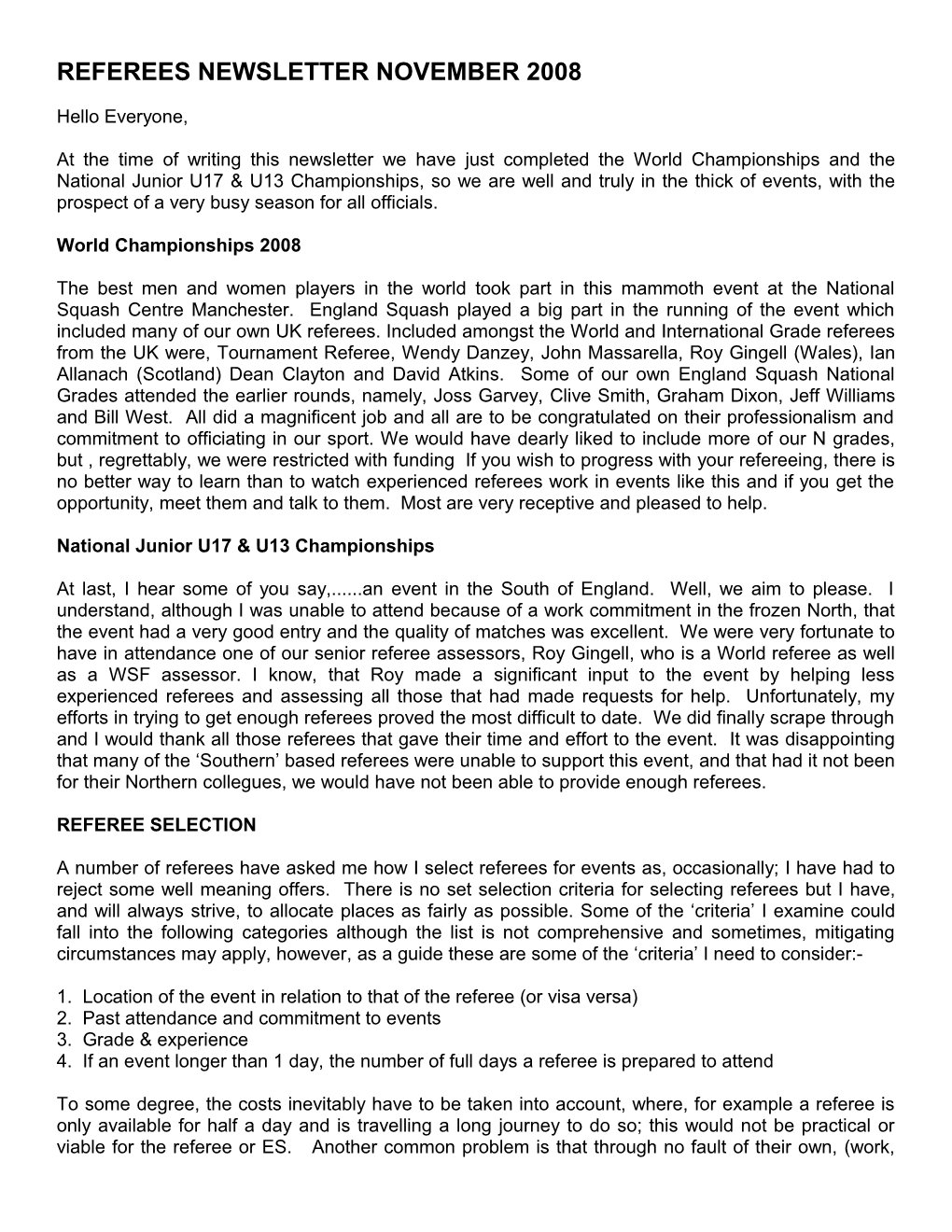 Referees Newsletter November 2008