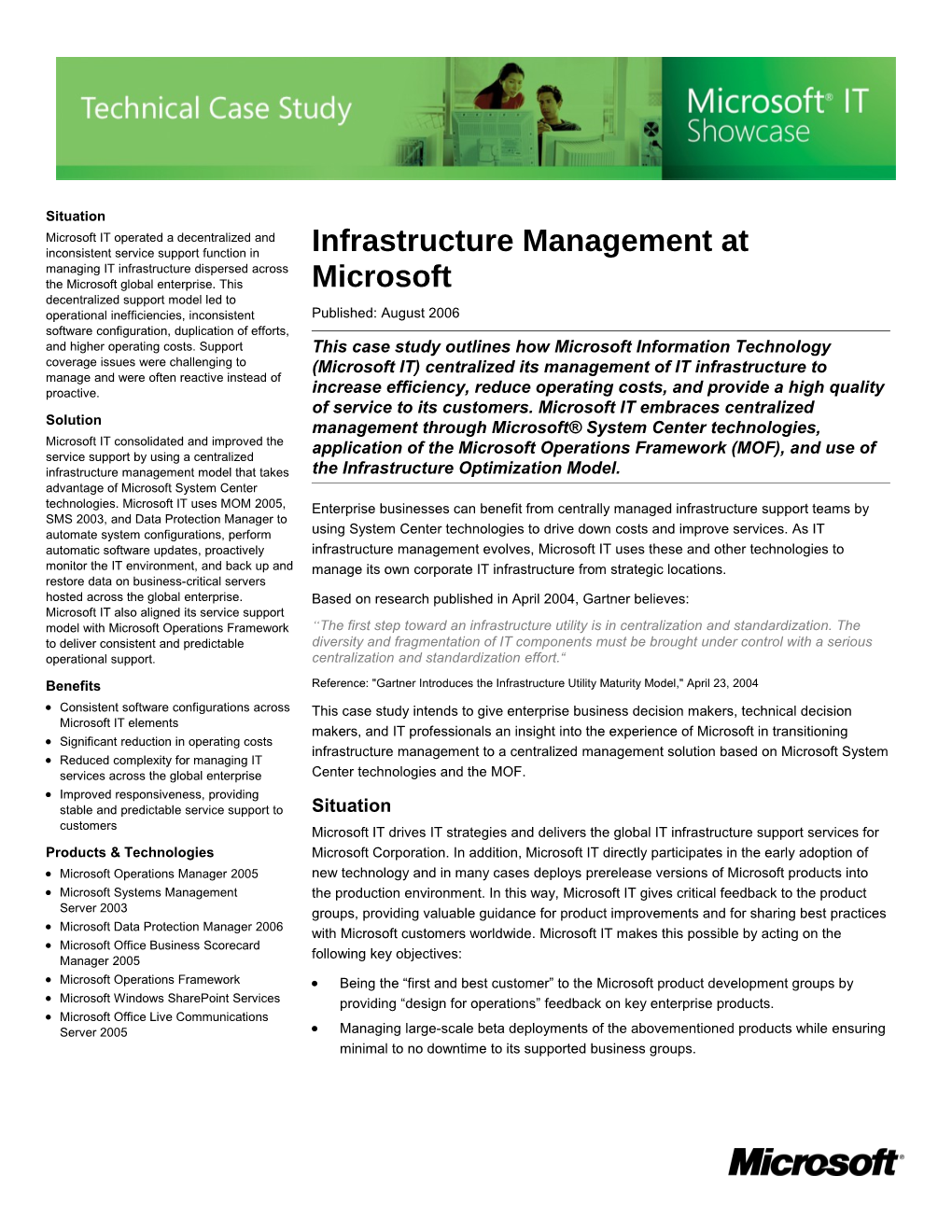 IT Showcase: INFRASTRUCTURE MANAGEMENT at MICROSOFT TECHNICAL CASE STUDY