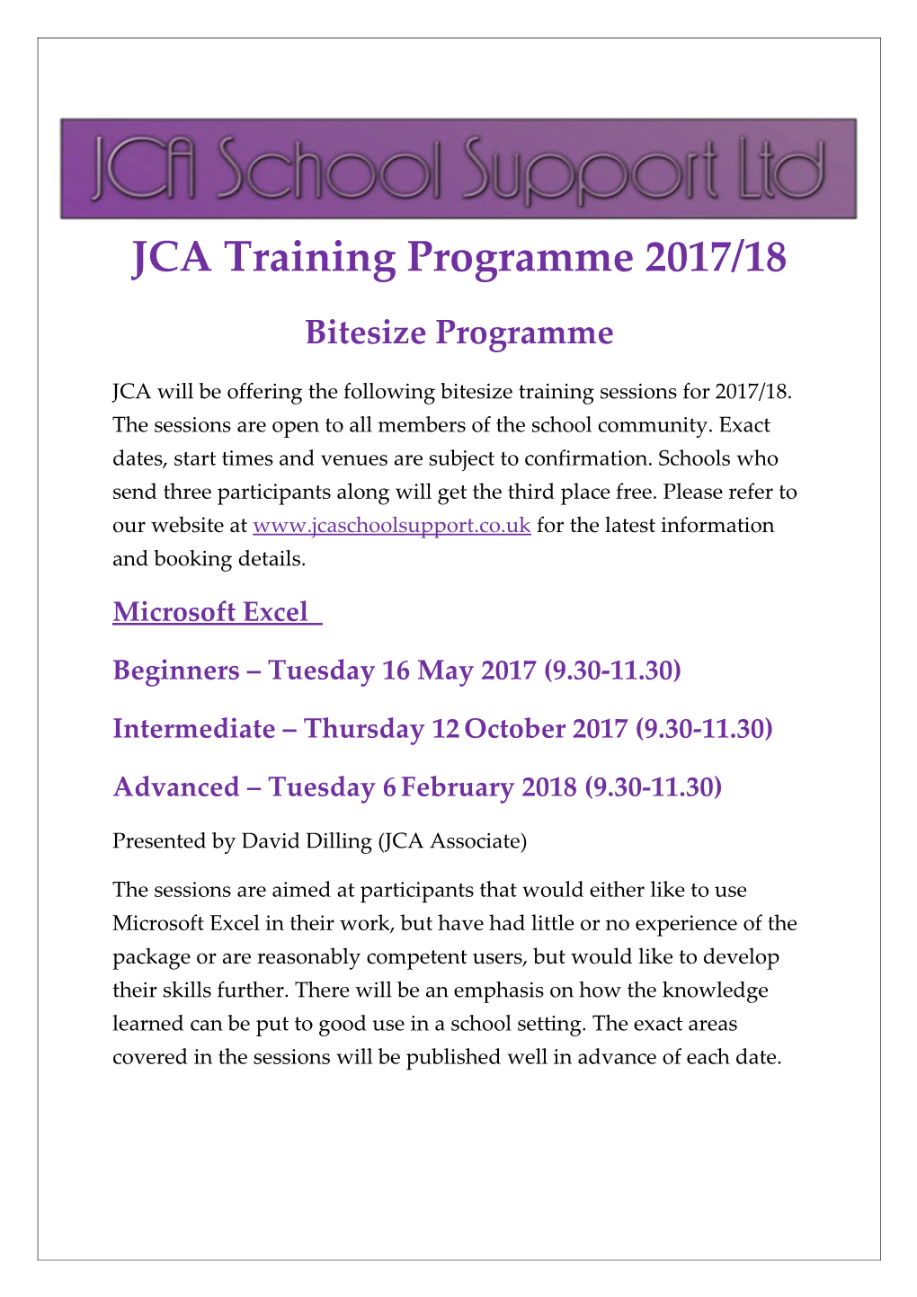 JCA Training Programme 2017/18