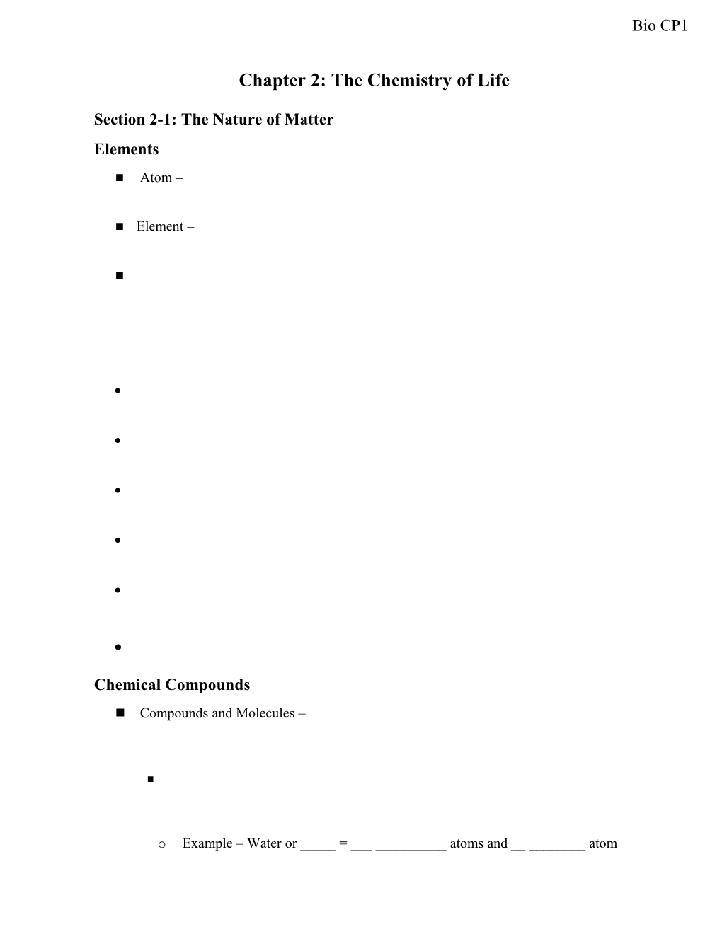 Chapter 2: the Chemistry of Life