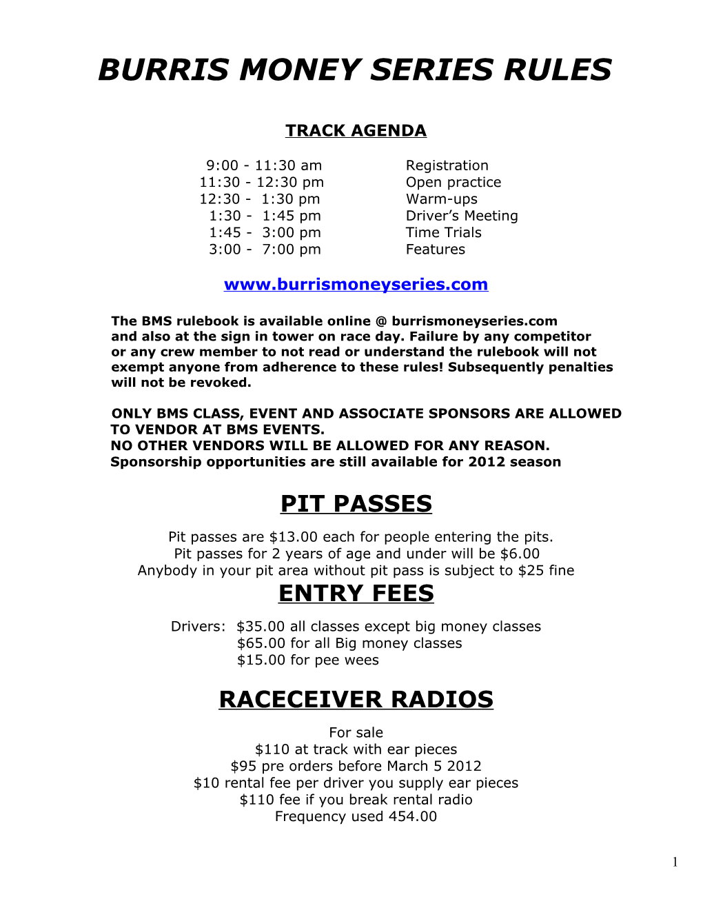 Burris Money Series Rules