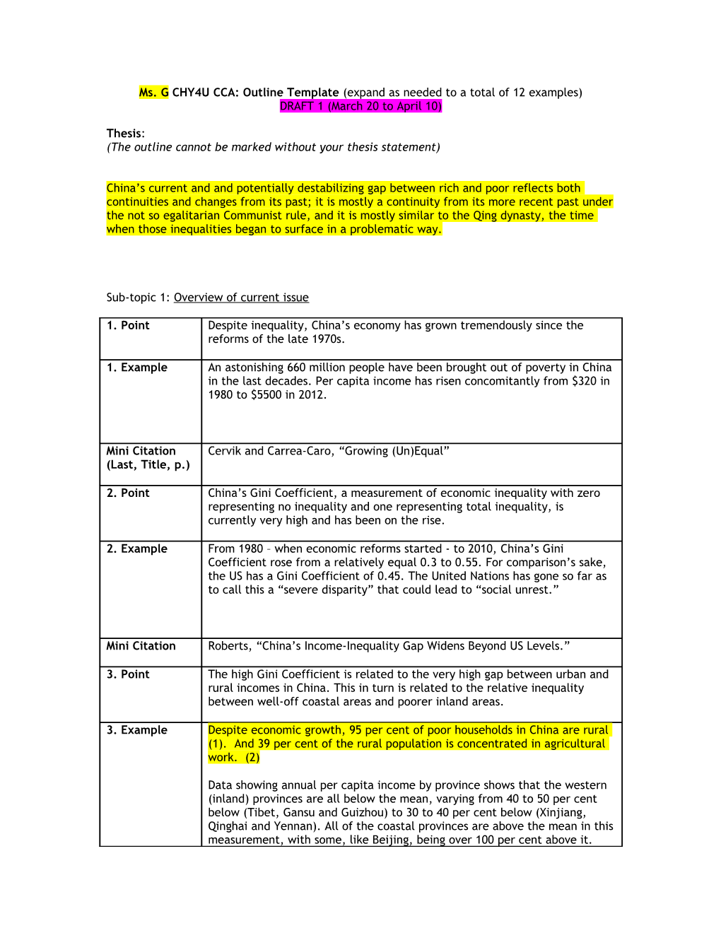 CHY4U CCA: Sample Format for Outline