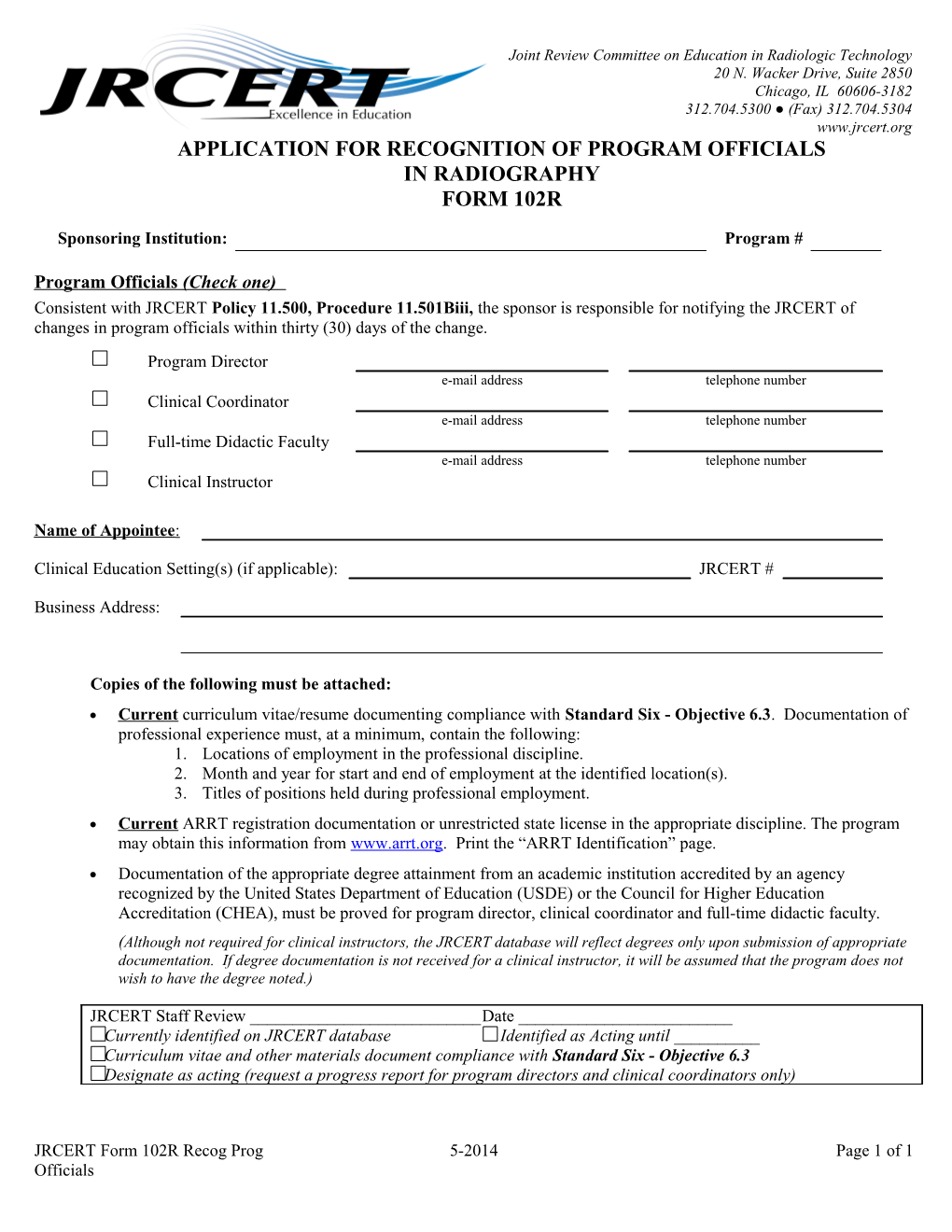 Application for Recognition of Program Officials