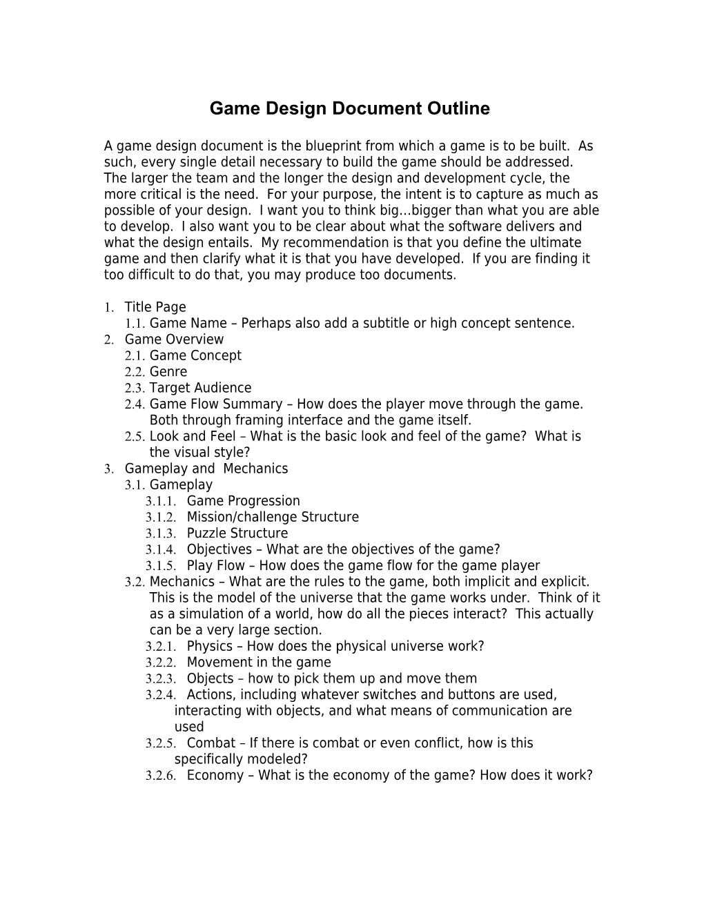 Game Design Document Template